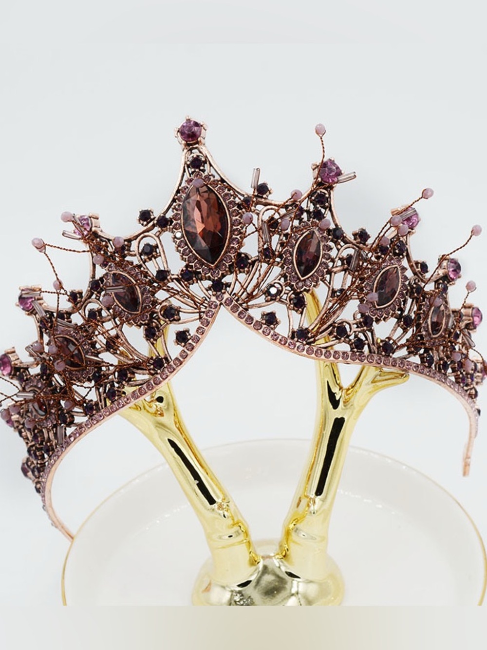 Rose Gold Crystal Filigree Tiara - Women Accessories